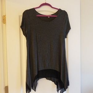 Gray, fitted, tshirt, netting at the bottom